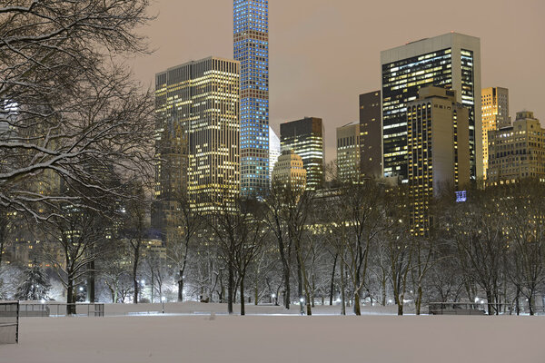Manhattan skyline after snowstorm, New York City