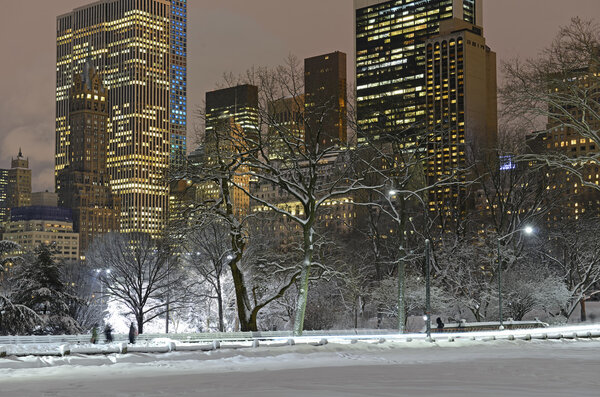 Manhattan skyline after snowstorm, New York City