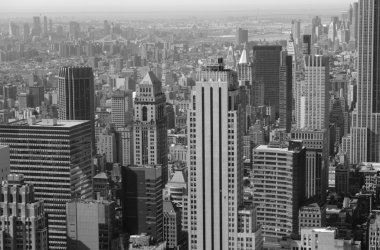 Manhattan siluetinin Hudson Nehri, New York City ile