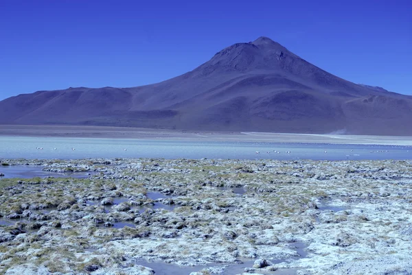 Altiplano, 국경의 가까이 칠레, 남아메리카 볼리비아에서 라 구나 베르데와 높은 고도 사막 풍경 — 스톡 사진