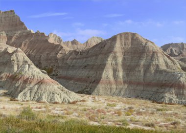 Badlands manzara, ifade ve rüzgar ve su, erozyon tarafından kurulan bazı Badlands Ulusal Parkı, Güney Dakota, ABD, dünyanın en zengin fosil yataklar içerir