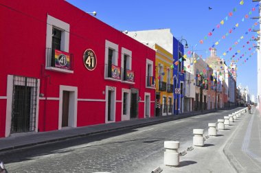 Vibrant and Colorful Buildings of Puebla City, Mexico clipart