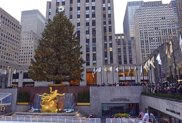 Vánoční strom v Rockefeller Center v New Yorku — Stock fotografie