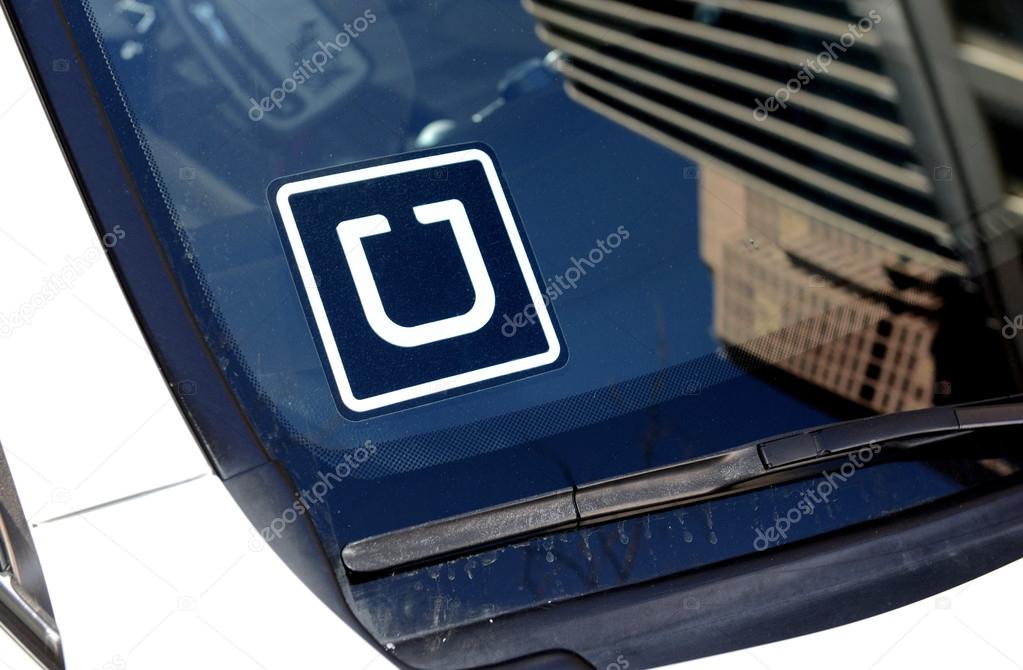 Uber logo on car windshield