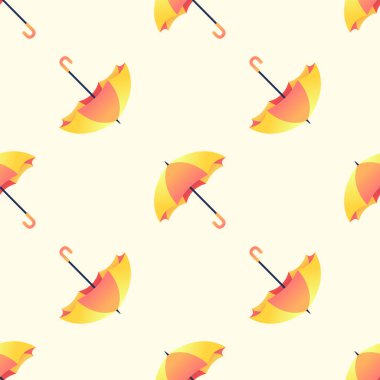 Sarı ve turuncu şemsiye sarı arkaplanda pürüzsüz desen.