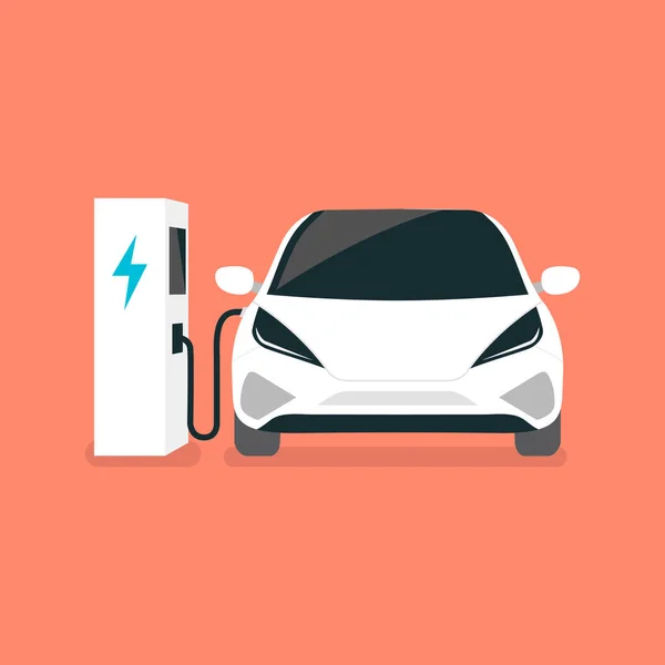 Modern Electric Car Charges Electric Vehicle Charging Station Point — Stock Vector