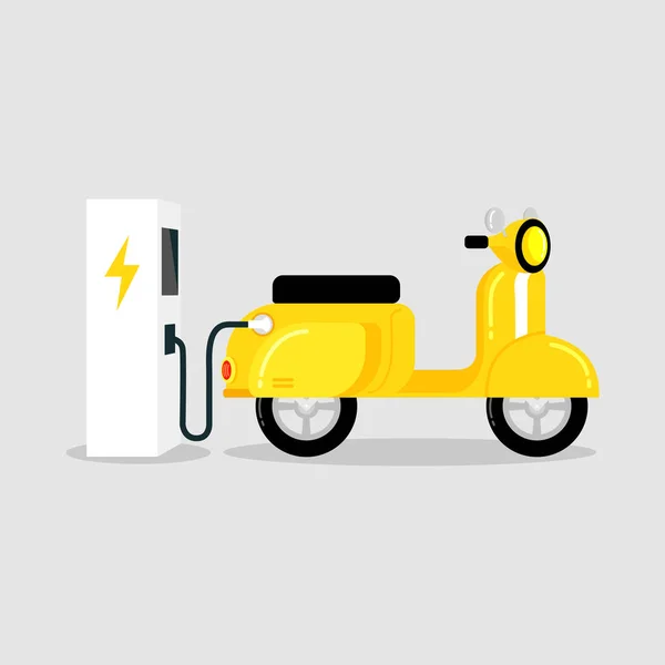 Scooter Électrique Jaune Avec Station Charge Véhicule Électrique — Image vectorielle