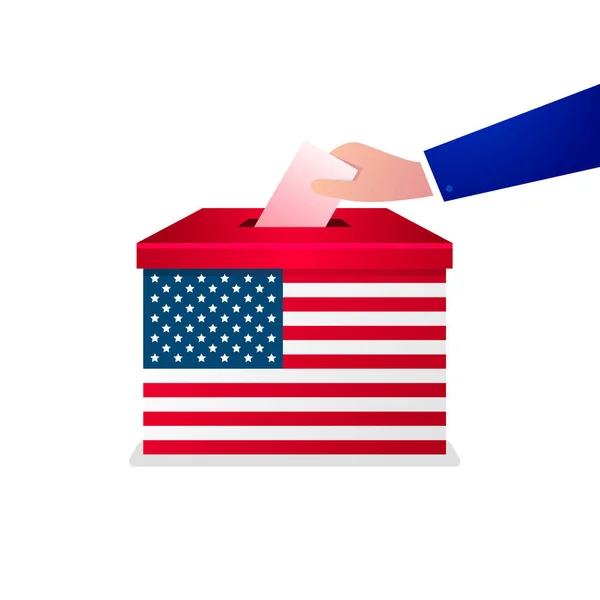 Ręka Wyborcza Wkłada Papier Urny Wyborczej Koncepcja Wyborcza Usa Dzień — Wektor stockowy