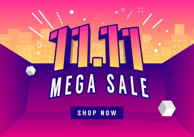 11.11 Alışveriş Günü mega satış posteri ya da broşür tasarımı. İnternet üzerinden küresel alışveriş günü.