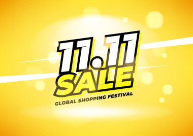 11.11 Alışveriş Günü posteri ya da broşür tasarımı. Küresel alışveriş festivali online satış.