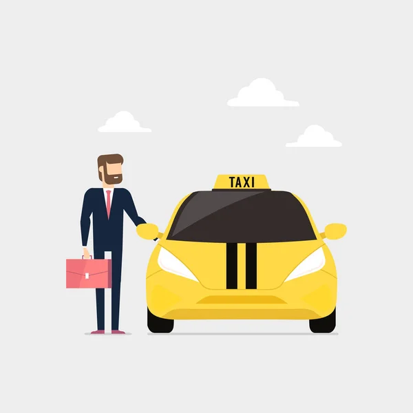 Podnikatel Zavolá Taxi Otevře Dveře Taxíku — Stockový vektor