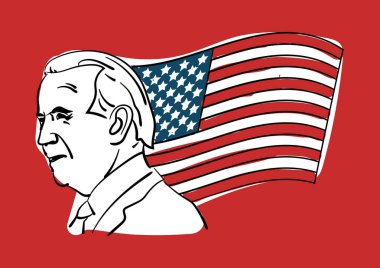 Bangkok THAILAND - 5 Kasım 2020: ABD başkanlık seçimlerinin galibi ABD bayrağıyla Joe Biden 'ın el çizimi.