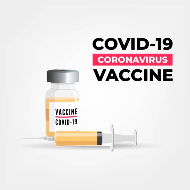 Coronavirus aşısı. Covid-19 aşı şişesi ve şırınga enjeksiyon aleti..