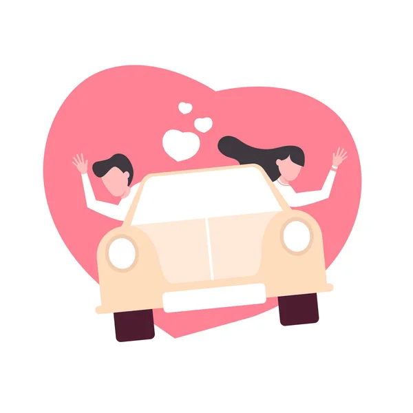 Αγαπημένο Ζευγάρι Ιππασία Στο Αυτοκίνητο Έννοια Αγάπης Στυλ Καρτούν — Διανυσματικό Αρχείο