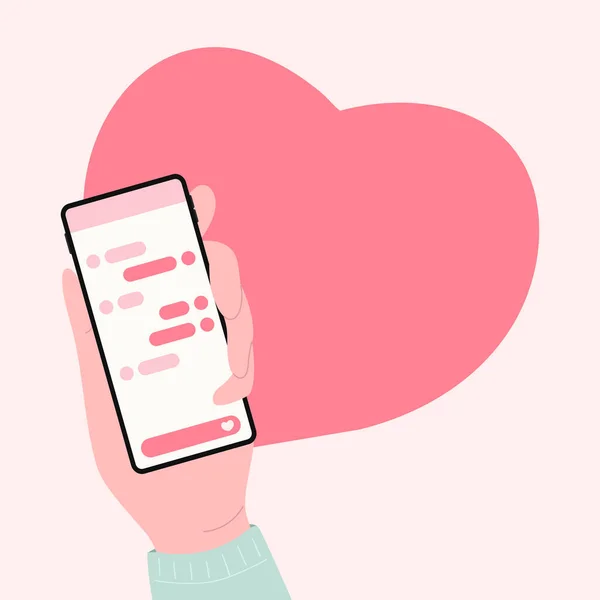 Telefono Mano Con Comunicazione Chat Amore Buon San Valentino Con — Vettoriale Stock