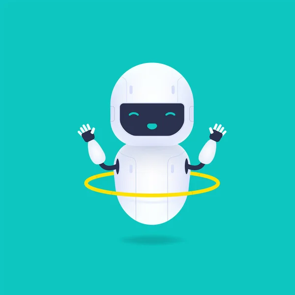 Personaje Robot Blanco Amistoso Lindo Sonriente Robot Girando Aro — Vector de stock