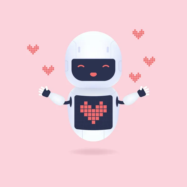 Robot Blanco Amigable Con Símbolo Forma Corazón Pantalla — Archivo Imágenes Vectoriales