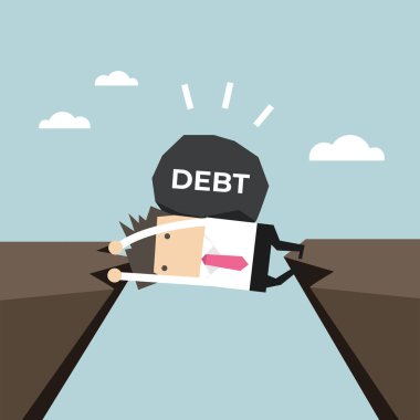 Sırtında borçla bir uçurumda kapana kısılmış bir iş adamı. İş adamı ve borç fiziksel krizi.