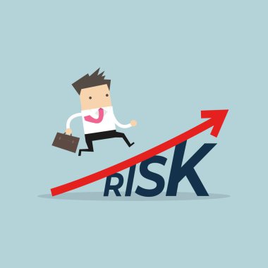 İş adamı büyüyen borsa grafiği Risk kelimesinin üzerinde.