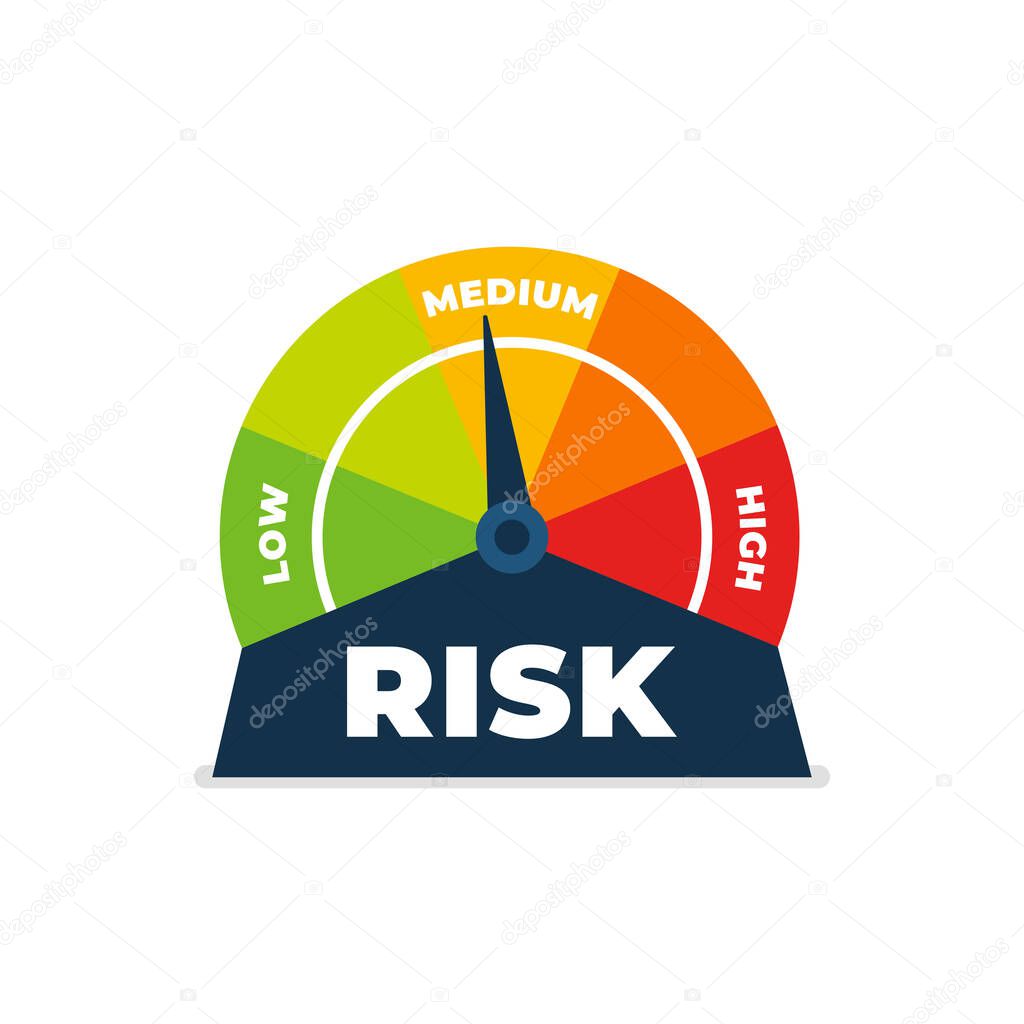 Risk icon on speedometer. Medium risk meter. isolated on white background.