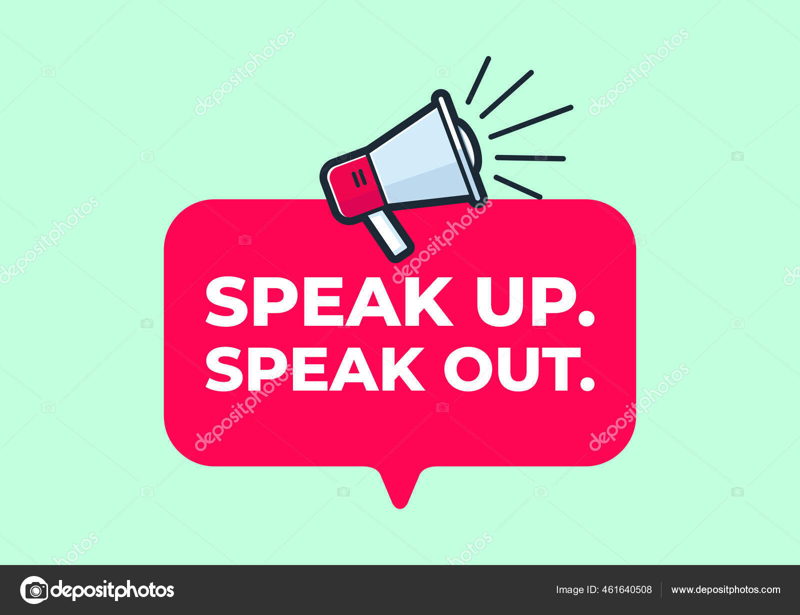 Speak Speak Out Quote Poster Megaphone Green Background Stock Vector