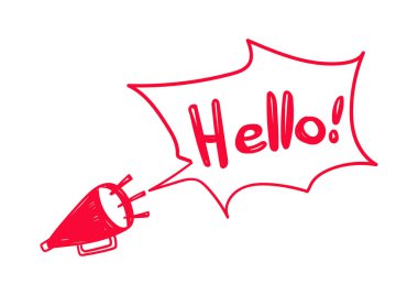 Metin ile hoparlör çizilmiş. Merhaba konuşma balonu..