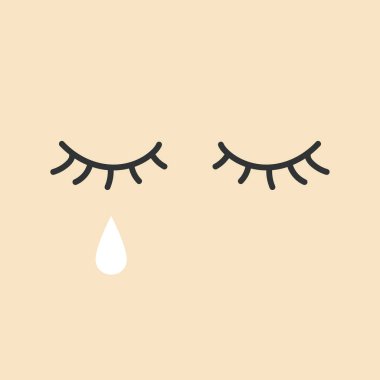 Gözü yaşlı. Ağlayan kız gözü. Üzgün kadın gözyaşları, asabi kadın gözyaşı damlaları vektör..