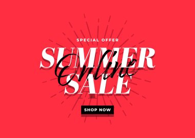 Kırmızı arkaplanda çevrimiçi yaz pankartı şablonu.