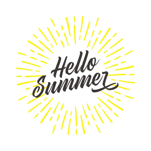 Hello Summer Fun Quote Hipster Design Logo Label Hand Lettering — Stock Vector