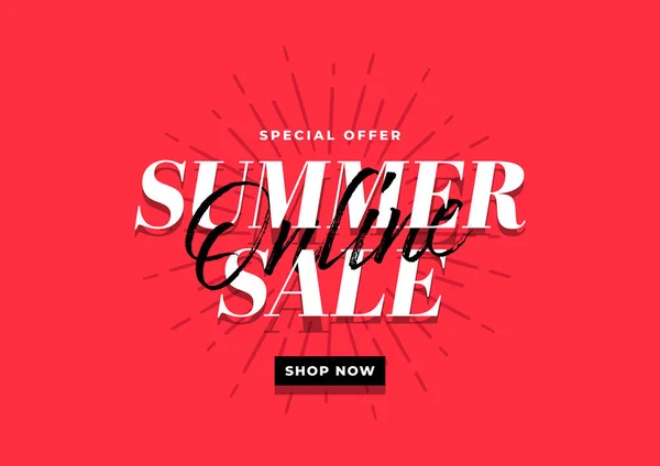 Online Sommar Försäljning Banner Mall Röd Bakgrund — Stock vektor