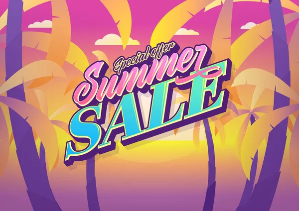 Summer Sale Banner Trendy Style Tropical Island Palm Trees Promotion — Stock Vector