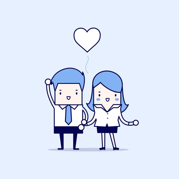 Couple Affaires Cartoon Caractère Mince Ligne Style Vecteur — Image vectorielle