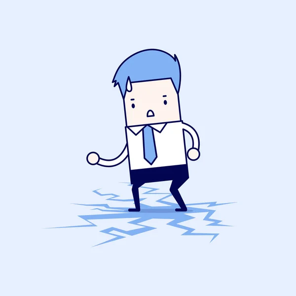 ビジネスマンが床を割って立っている 漫画のキャラクター細い線型ベクトル — ストックベクタ