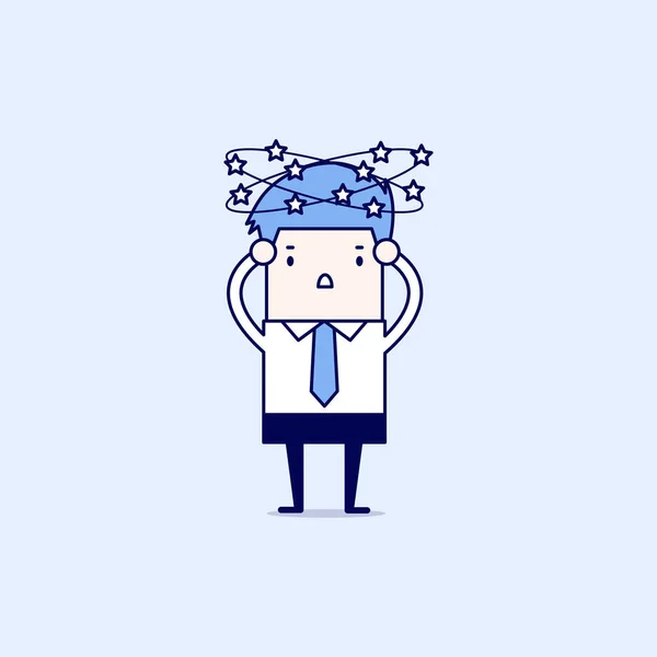 Homem Negócios Com Estrelas Girar Volta Cabeça Personagem Desenhos Animados —  Vetores de Stock