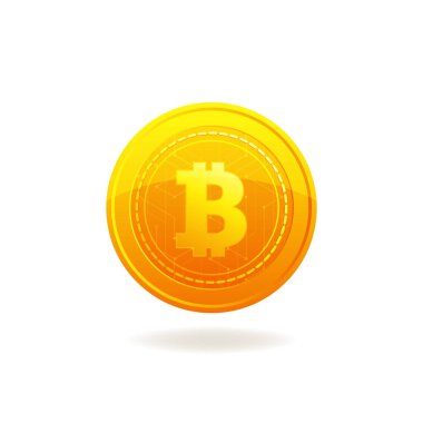 Altın Bitcoin. Şifreli para zinciri. Bitcoin sembolü beyaz arkaplanda izole edildi.