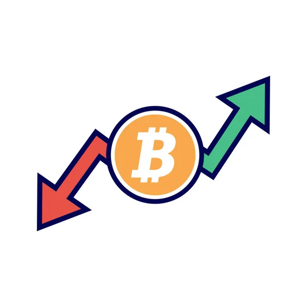 Bitcoin Flecha Arriba Abajo Cripto Concepto Crisis Monetaria Riesgo Moneda — Archivo Imágenes Vectoriales