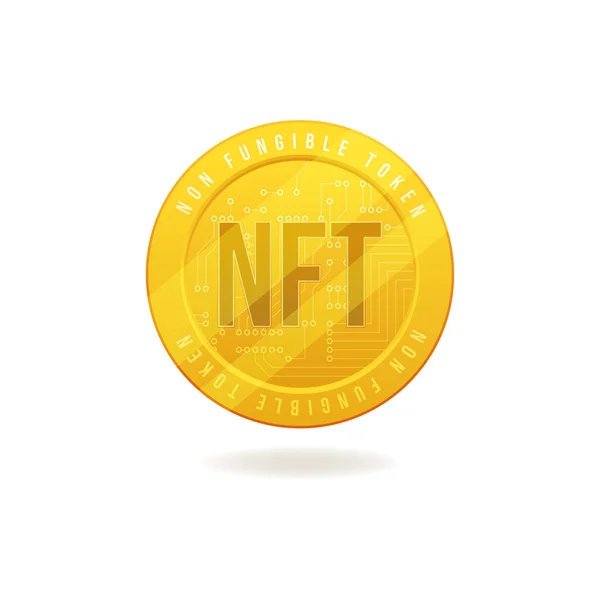 Moneda Oro Nft Token Fungible Aislado Sobre Fondo Blanco — Vector de stock