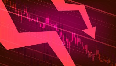 Hisse senetleri düşüyor. Mum çubuğu grafiği borsa yatırım ticaretinin grafiği. Bullish Point, grafikteki düşüş eğilimi. Gelecekçi kırmızı sinyal eğilimi ok grafiğinde düştü.