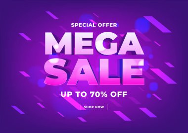 Mega satış afiş şablonu tasarımı, büyük indirimli online alışveriş afişi.