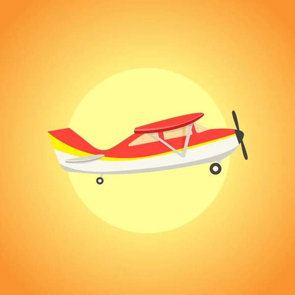太陽の前で空を飛ぶ古代の飛行機 — ストックベクタ