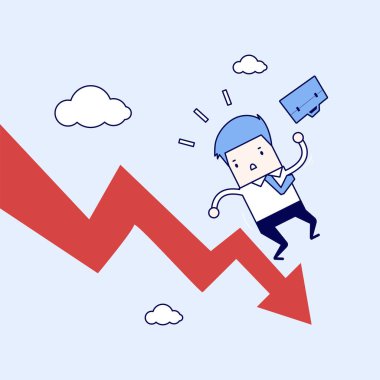 İş adamı listeye düştü. Çizgi karakter ince çizgi biçimi vektörü.