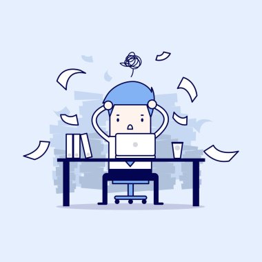 İş adamlarının yoğun çalışma zamanı. Bir sürü iş. İş stresi. Çizgi karakter ince çizgi biçimi vektörü.