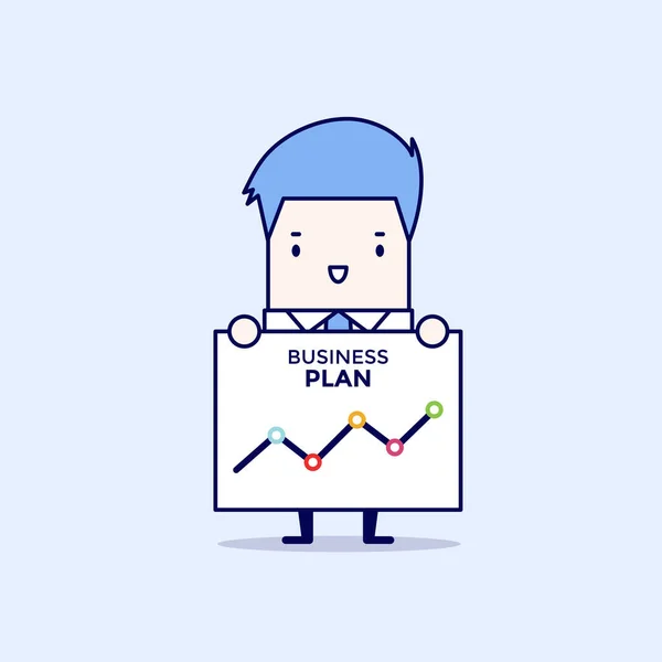 Empresário Mostra Plano Negócios Personagem Desenhos Animados Vetor Estilo Linha —  Vetores de Stock
