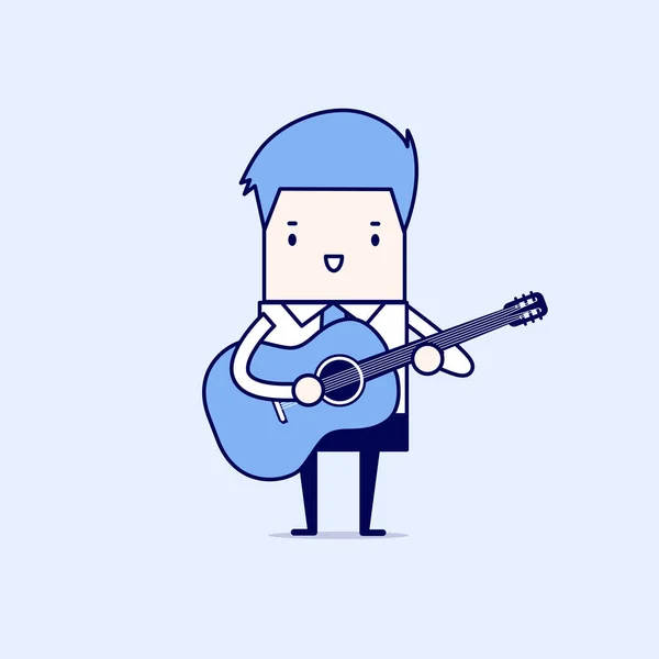 Gitar Çalan Bir Adamı Çizgi Karakter Ince Çizgi Biçimi Vektörü — Stok Vektör