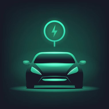 Koyu arkaplanda yeşil parlayan elektrikli araba..