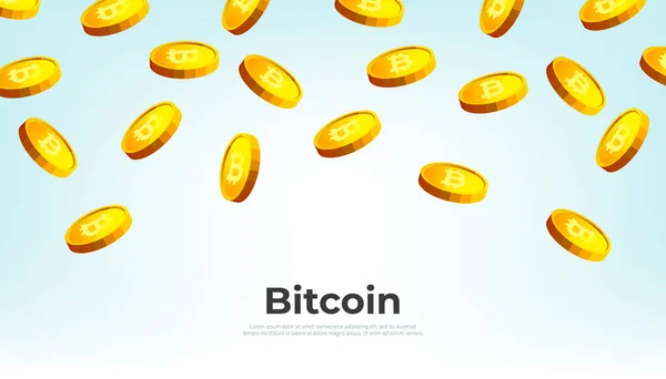 Gold Bitcoins Fallen Vom Himmel Bitcoin Kryptowährungskonzept Banner Hintergrund — Stockvektor