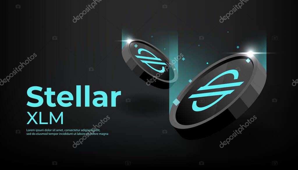 Stellar or XLM coin banner. XLM coin cryptocurrency concept banner background.