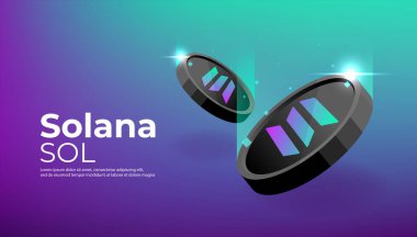Solana madeni para pankartı. SOL para kripto para kavramı pankart arkaplanı.