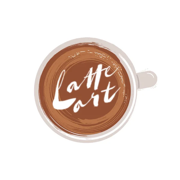 Arte Latte Letras Con Una Taza Vector Café — Vector de stock