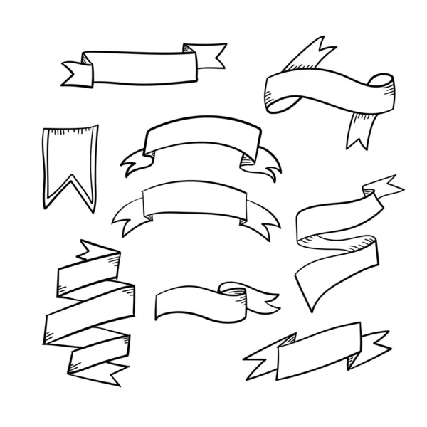 Fitas Desenhadas Mão Doodle Estilo Vetor Cor Preta —  Vetores de Stock